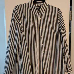 Lands End Wmen's Tall Wrinkle Free No Iron Button Front Shirt Black/White Stripe